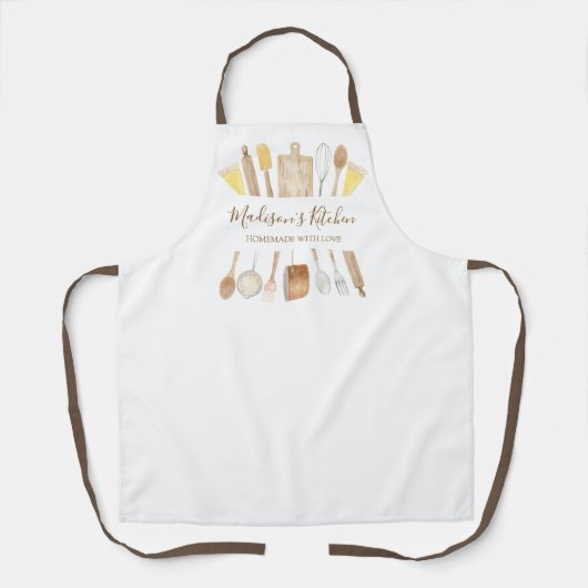 Personalisierte Aquarellküche Kochutensilien Schürze (Vorderseite)