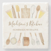 Personalisierte Aquarellküche Kochutensilien Steinuntersetzer (Vorderseite)