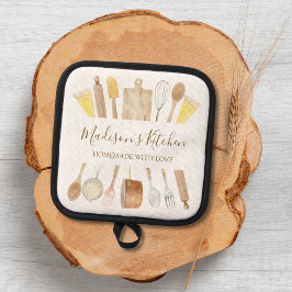 Personalisierte Aquarellküche Kochutensilien Topflappen