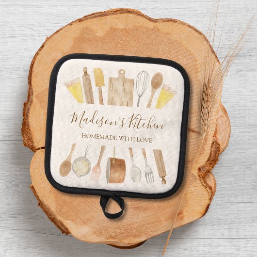 Personalisierte Aquarellküche Kochutensilien Topflappen