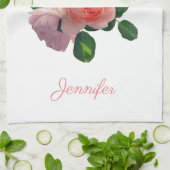 Personalisierte Aquarellkunst Rosa Rote Rosen Mode Geschirrtuch (Gefaltet)