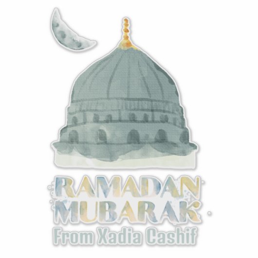 Personalisierte Aquarellmoschee Ramadan Mubarak Aufkleber (Vorderseite)