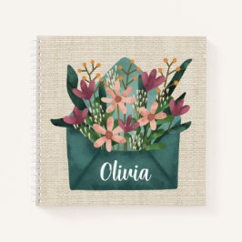 Personalisierte Aquarellumhüllung mit Blume Notizblock