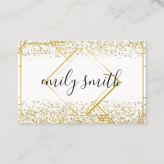Personalisierte Art Deco Gold Glitzer Visitenkarte (Rückseite)