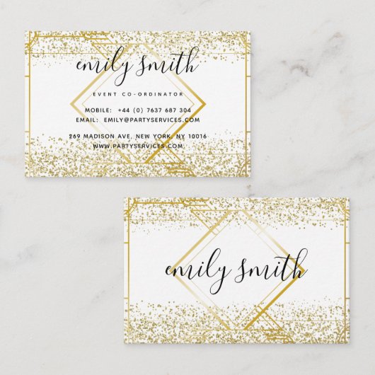Personalisierte Art Deco Gold Glitzer Visitenkarte (Vorne/Hinten)