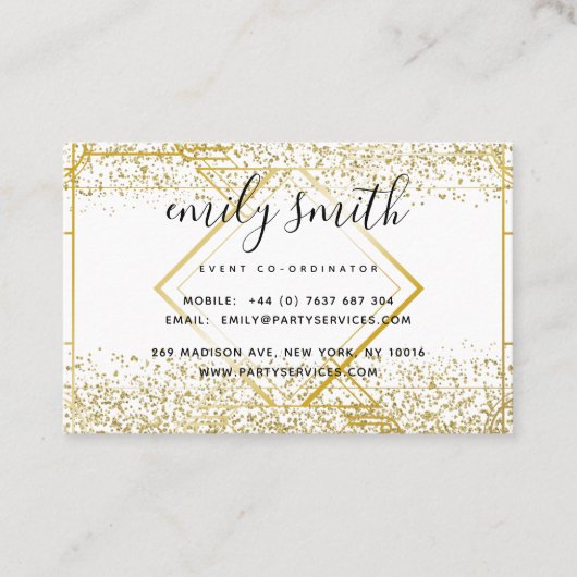 Personalisierte Art Deco Gold Glitzer Visitenkarte (Vorderseite)