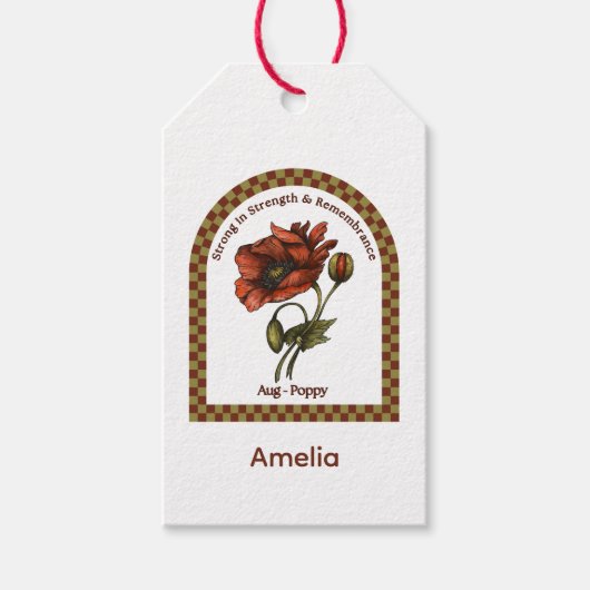Personalisierte August-Geburtsmonatsblume Geschenkanhänger (Vorderseite)