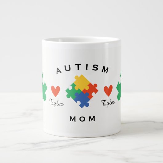 Personalisierte Autismus-Mama Jumbo-Tasse (Vorderseite)
