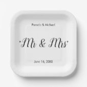 Personalisierte B&W Mr & Mrs Schriftart-2 Pappteller (Vorderseite)