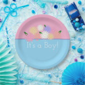 Personalisierte Baby Boy Dusche, Blütenpink und Bl Pappteller (Party)