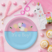 Personalisierte Baby Boy Dusche, Blütenpink und Bl Pappteller (Party)