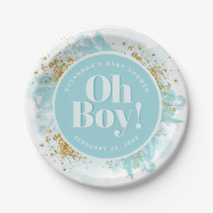 Personalisierte Baby Boy Dusche Wasserfarbe Glitte Pappteller