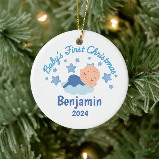 Personalisierte Baby Boys Erste Weihnachten Keramik Ornament (Baum)
