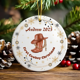 Personalisierte Baby-Cowboy-Erstweihnachten Kerami Keramik Ornament