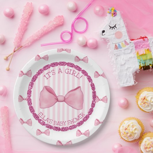 Personalisierte Baby-Duschpapier-Teller rosa Bogen Pappteller (Party)