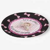 Personalisierte Baby-Duschpapier-Teller rosa Bogen Pappteller (Schrägansicht)
