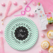 Personalisierte Baby Duschsäge Zickzack Paper Tell Pappteller (Party)