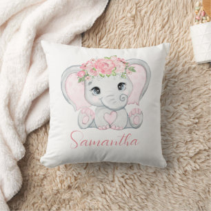 Personalisierte Baby-Elefanten-Rosa-Mädchen-Baby-P Kissen