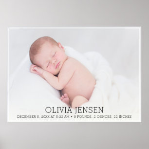 Personalisierte Baby-Foto-Geburtsstatistik-Tafel Poster