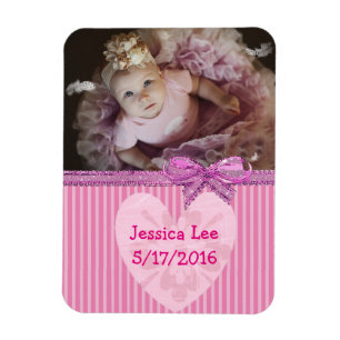 Personalisierte Baby-Foto-Magnet-Rosa-Streifen Magnet