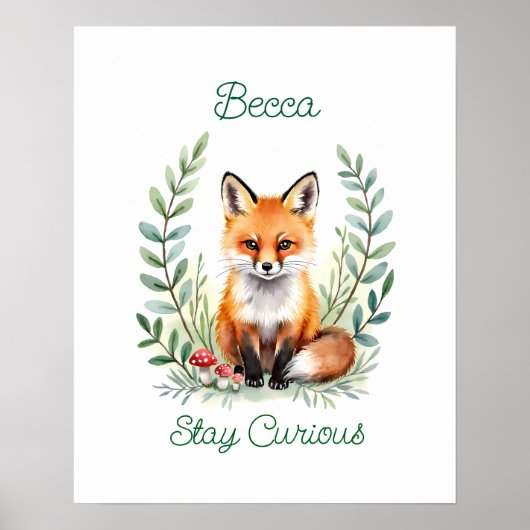 Personalisierte Baby-Fuchs-Wasserfarbe-Wald-Kinder Poster (Vorne)
