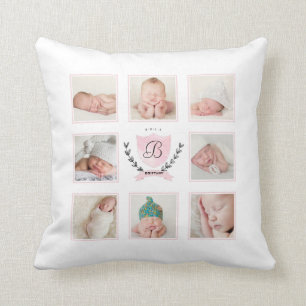 PERSONALISIERTE BABY MÄDCHEN-FOTOKOLLAGE MIT SCHWE KISSEN