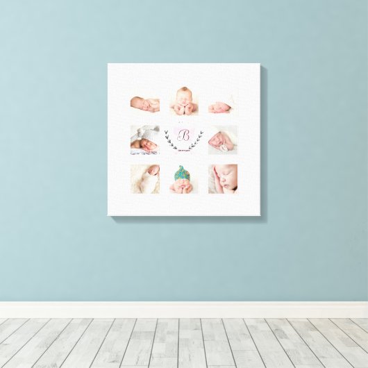 PERSONALISIERTE BABY MÄDCHEN-FOTOKOLLAGE MIT SCHWE LEINWANDDRUCK (Insitu (Holzboden))