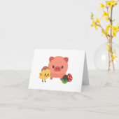 Personalisierte Baby-Piglet-und-Küken-Karte (Hühnc Karte (Gelbe Blume)