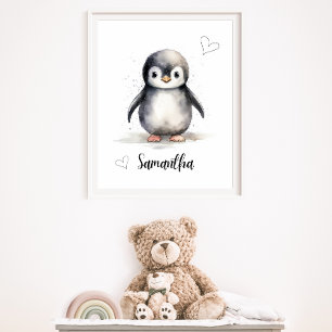 Personalisierte Baby-Pinguin-Kinderzimmer-Wandkuns Poster