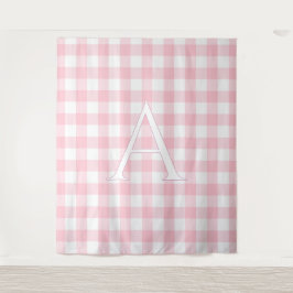 Personalisierte Baby-Rosa-Gingham-Monogramm Wandteppich