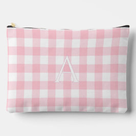 Personalisierte Baby-Rosa-Gingham-Monogramm Zubehörtasche