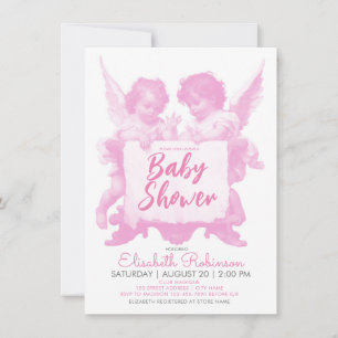Personalisierte Baby Shower Rosa Engel Einladung
