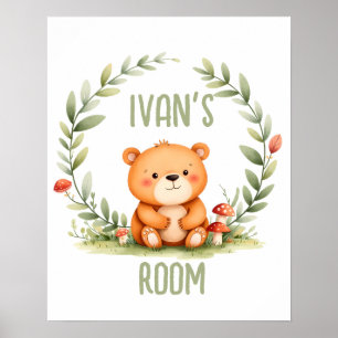 Personalisierte Babybär-Wasserfarbe-Waldkinderstub Poster