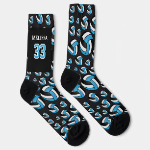 Personalisierte Babyblau, Schwarz und Weiß Volleyb Socken
