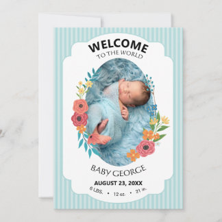 personalisierte babyblaue florale Geburtsanzeigen