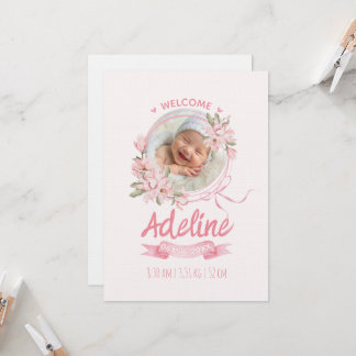 personalisierte babyblaue florale Geburtsanzeigen Einladung