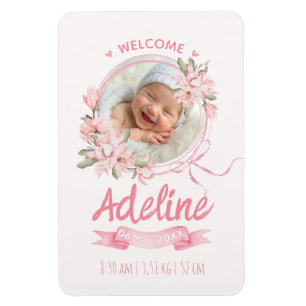 personalisierte babyblaue florale Geburtsanzeigen Magnet