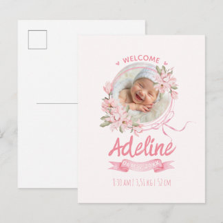 personalisierte babyblaue florale Geburtsanzeigen Postkarte