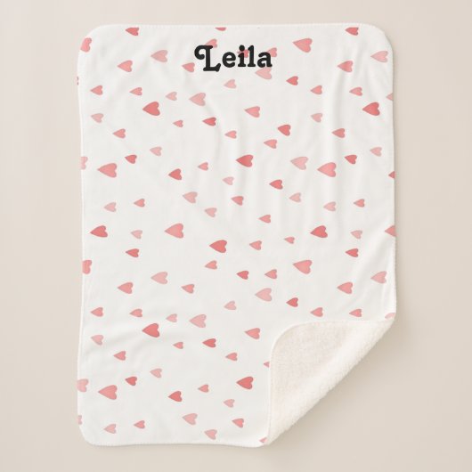 Personalisierte Babydecke mit rotem und rosafarben Sherpadecke (Vorderseite)