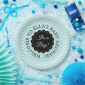 Personalisierte Babydusche Aquamarine Zickzack Pap Pappteller (Party)