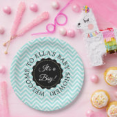 Personalisierte Babydusche Aquamarine Zickzack Pap Pappteller (Party)