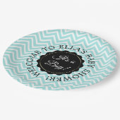 Personalisierte Babydusche Aquamarine Zickzack Pap Pappteller (Schrägansicht)