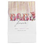 Personalisierte Babydusche Blumenbriefe Rosa Gold Mittlere Geschenktüte (Rückseite)