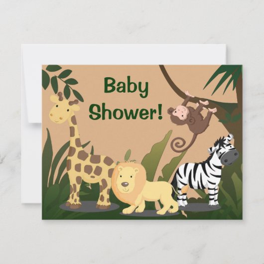 Personalisierte Babydusche lädt ein, Jungle-Tiere Einladung (Vorderseite)