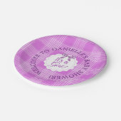 Personalisierte Babydusche Lila Kariert Paper Tell Pappteller (Schrägansicht)