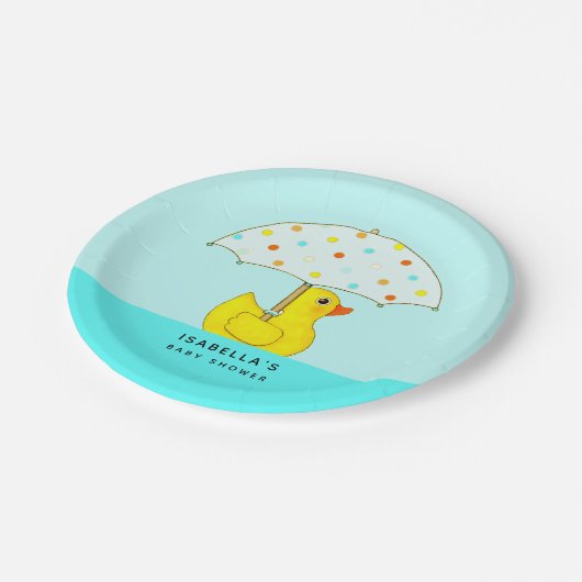 Personalisierte Babydusche mit Regenschirm Pappteller (Schrägansicht)