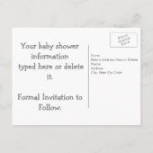 Personalisierte Babydusche Save the Date Ankündigungspostkarte (Rückseite)