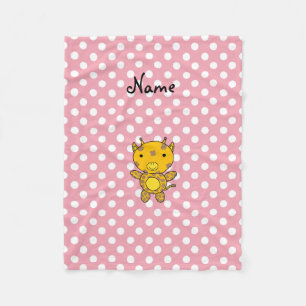 Personalisierte Babygiraffe Pink Polka Punkte Fleecedecke