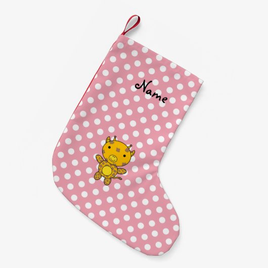 Personalisierte Babygiraffe Pink Polka Punkte Kleiner Weihnachtsstrumpf (Vorderansicht (hängend))