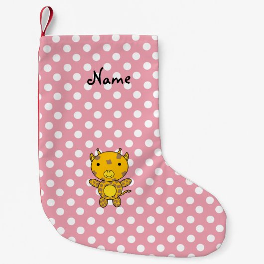 Personalisierte Babygiraffe Pink Polka Punkte Kleiner Weihnachtsstrumpf (Vorderseite)